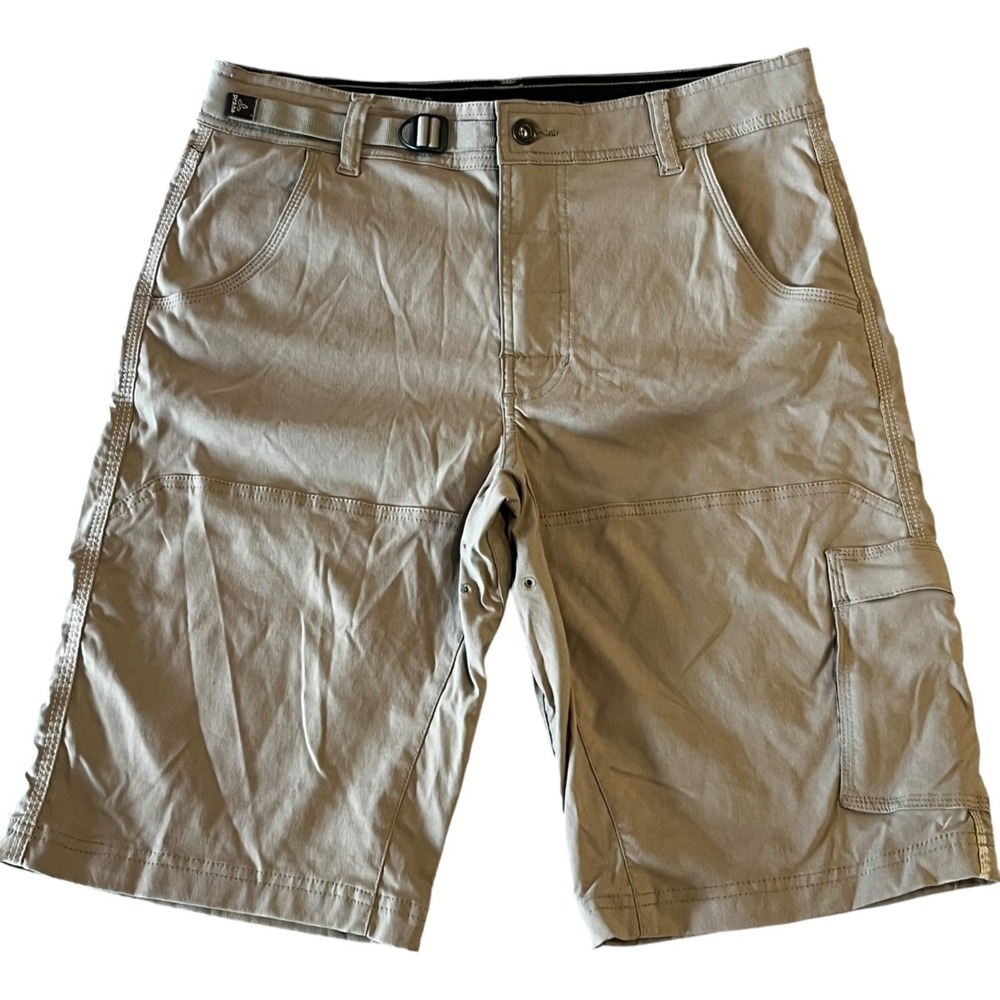 Prana Shorts Mens Small Khaki Zion Stretch Breathe Belted Cargo Hiking Outdoors